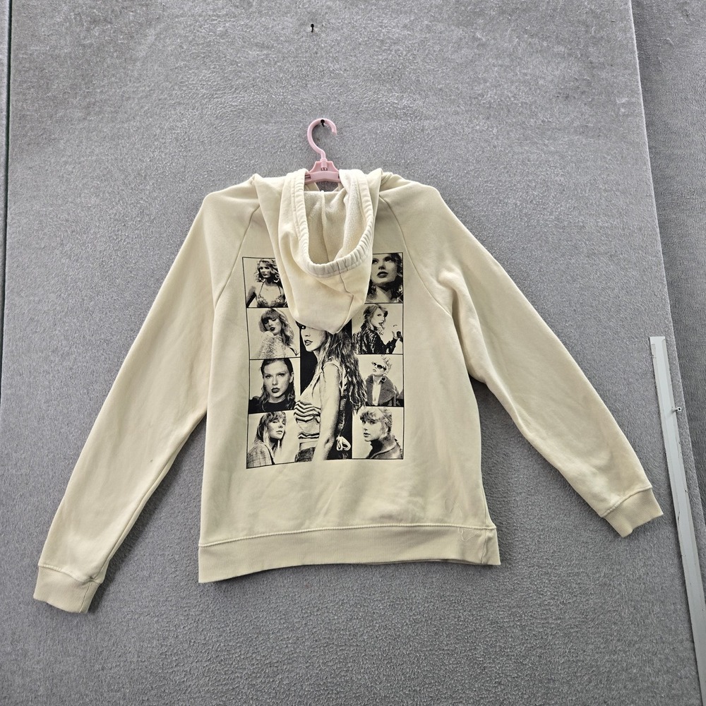Taylor Swift Women Hoodie S Cream Graphic Fleece The Eras Tour Band Logo READ